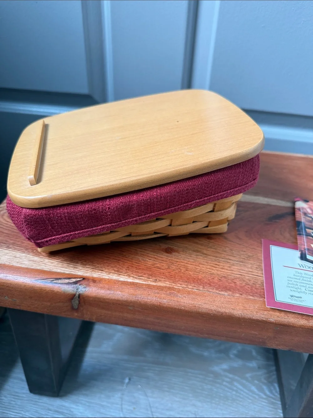 Longaberger Natural Wood Basket with Burgundy Trim